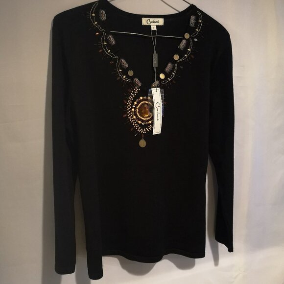 NWT Carducci Ladies Black with Bead Design Sweater - Picture 1 of 7